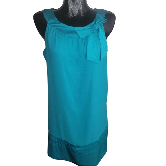 H&M Teal Sleeveless Shift Dress with Bow Detailed Neckline 12 - Picture 1 of 7